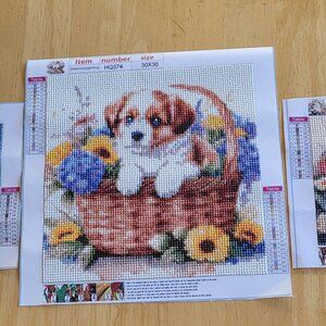 3 Ea. Finished Diamond Art Paintings of Dog, Horse, & Bunny (1)